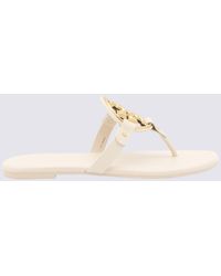 Tory Burch - Cream Leather Miller Flats - Lyst
