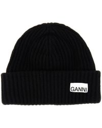 Ganni - Beanie Hat With Logo - Lyst