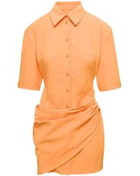 Jacquemus - Orange Mini Shirt Dress La Robe Camisa In Cotton Blend Woman - Lyst