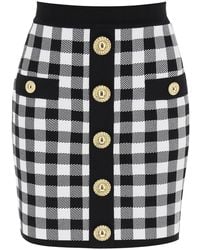 Balmain - Gingham Knit Mini Skirt With Embossed Buttons - Lyst