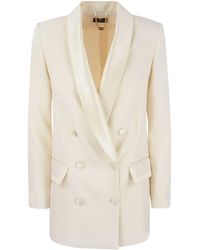 Elisabetta Franchi - Double-breasted Jacket In Crepe And Satin - Lyst