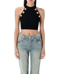 Balmain - 6-Button Knit Halterneck Top - Lyst