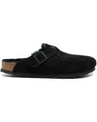 Birkenstock - 'Boston' Shearling Suede Leather Slippers - Lyst