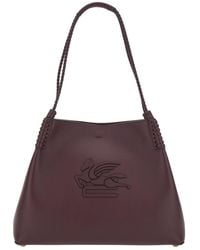 Etro - 'Libra' Bordeaux Big Shoulder Bag With Logo Embroidery On The Front And Braided Handles - Lyst