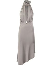 Elisabetta Franchi - Satin Midi Dress With Asymmetric Skirt - Lyst
