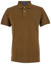 Polo Ralph Lauren - "slim Fit" Brown Polo Shirt With Classic Collar And Pony Embroidery On The Front In Cotton Man - Lyst