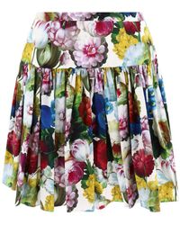 Dolce & Gabbana - Short Cotton Skirt With Nocturnal Flower Print - Lyst