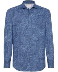 Brunello Cucinelli - Slim Fit Cotton Shirt With Paisley Print - Lyst