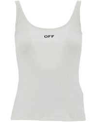 Off-White c/o Virgil Abloh - White Ribbed Tank Top With Contrasting Logo Embroidery In Stretch Cotton Woman - Lyst