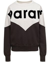 Isabel Marant - Black And White Bi-color Sweatshirt With Contrasting Logo Lettering In Cotton Blend Woman - Lyst