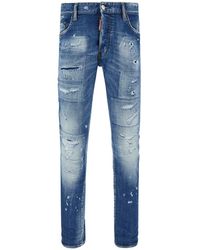DSquared² - Blue Slim Jeans With Rips And Bleach Effect In Cotton Blend Denim Man - Lyst