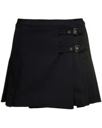Alessandra Rich - Black Mini Skirt With Side Bukle Detail With Loop In Wool Blend Woman - Lyst