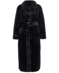 Urbancode - Shearling Coat With Classic Collar And Waist Belt - Lyst