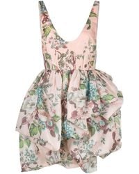 Zimmermann - Floral Print Linen And Silk Blend Draped Mini Dress - Lyst