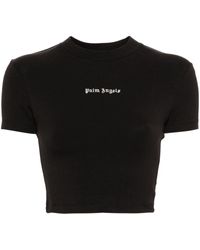 Palm Angels - Cropped Cotton T-Shirt With Logo Print - Lyst