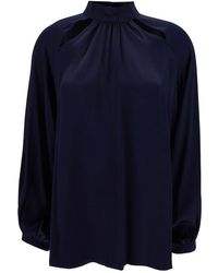 Semicouture - 'jazmin' Blue Blouse With Cut-out In Acetate And Silk Woman - Lyst