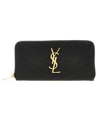 Saint Laurent - Monogram Matelasse Leather Zip Around Wallet - Lyst