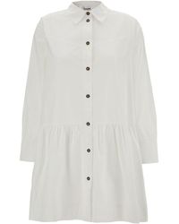 Ganni - Mini White Shirt Dress With Flared Skirt In Cotton Woman - Lyst