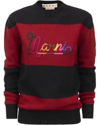 Marni - Shetland Wool Sweater With Embroidered Logo - Lyst