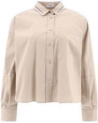 Brunello Cucinelli - Poplin Shirt With Shiny Collar Trim - Lyst