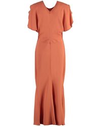 Victoria Beckham - Midi Dress With Gathered Waist - Lyst