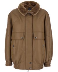 Blancha - Bomber Jacket With Fur Collar And Patch Pockets - Lyst