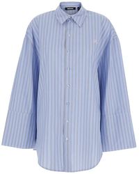 ROTATE BIRGER CHRISTENSEN - Light Oversized Shirt With All-Over Stripe Motif And Embroidered Logo On The Front - Lyst