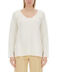Fabiana Filippi - V-Neck Sweater With Ribbed Texture And Side Slits - Lyst