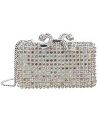 Self-Portrait - Metallic Clutch With Crystal Embellishments On The Front And Snap Bow Closure - Lyst