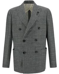 Lardini - Grey Double-breasted Blazer With Buttons In Wool Blend Man - Lyst