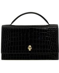 Alexander McQueen - Skull Embossed Croc Leather Top Handle Bag - Lyst