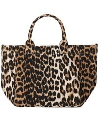 Ganni - Leopard Print Small Shopping Bag - Lyst