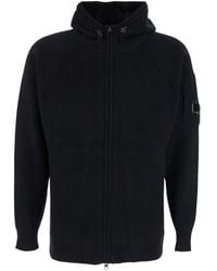 C.P. Company - Cardigan With Drawstring Hood And Logo Plaque On The Sleeve - Lyst