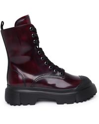 Hogan - H619 Burgundy Leather Combat Boots - Lyst