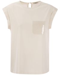 Peserico - Top In Precious Silk Crepe De Chine With Watery Embroidery - Lyst