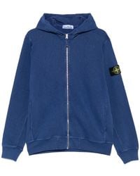 Stone Island - Full Zip Hooded Sweatshirt Malfilé Fleece 'Old' Effect - Lyst