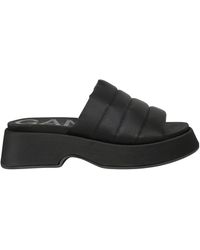 Ganni Leather Platform Slides in Black | Lyst
