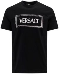 Versace - Crewneck T-Shirt With Contrasting Logo Lettering Print - Lyst