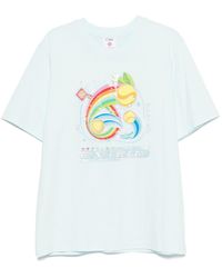 CASABLANCA - Short-sleeved T-shirt In Light Blue Cotton With Graphic Print - Lyst