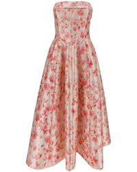 Philosophy Di Lorenzo Serafini - Longuette Pink Dress With Flared Skirt And Floreal Print In Duchesse Woman - Lyst
