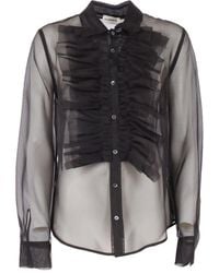 P.A.R.O.S.H. - Silk Sheer Shirt With Ruffled Front - Lyst