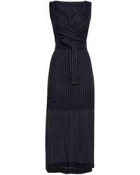 Brunello Cucinelli - Cotton Pinstriped Dress With Shiny Details - Lyst