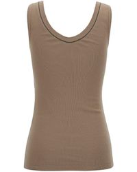 Brunello Cucinelli - Brown Rib Tank Top With Monile Detail In Stretch Cotton Woman - Lyst