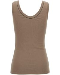 Brunello Cucinelli - Brown Rib Tank Top With Monile Detail In Stretch Cotton Woman - Lyst