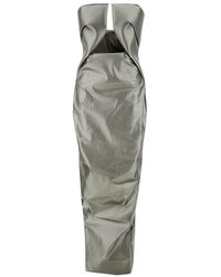 Rick Owens - 'prown' Maxi Silver Dress With Cut-out Detail In Stretch Cotton Woman - Lyst