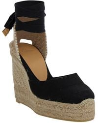 Castañer - 'carina' Beige And Black Espadrille Wedge In Cotton And Rafia Woman - Lyst