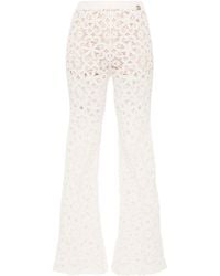 Twin Set - Flared Cotton Pants With Crocheted Flower Details - Lyst