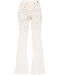 Twin Set - Flared Cotton Pants With Crocheted Flower Details - Lyst