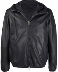 Emporio Armani - Hooded Leather Blouson Jacket - Lyst