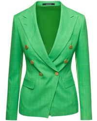 Tagliatore - Double-breasted Jacket With Gold-tone Buttons In Viscose Blend - Lyst